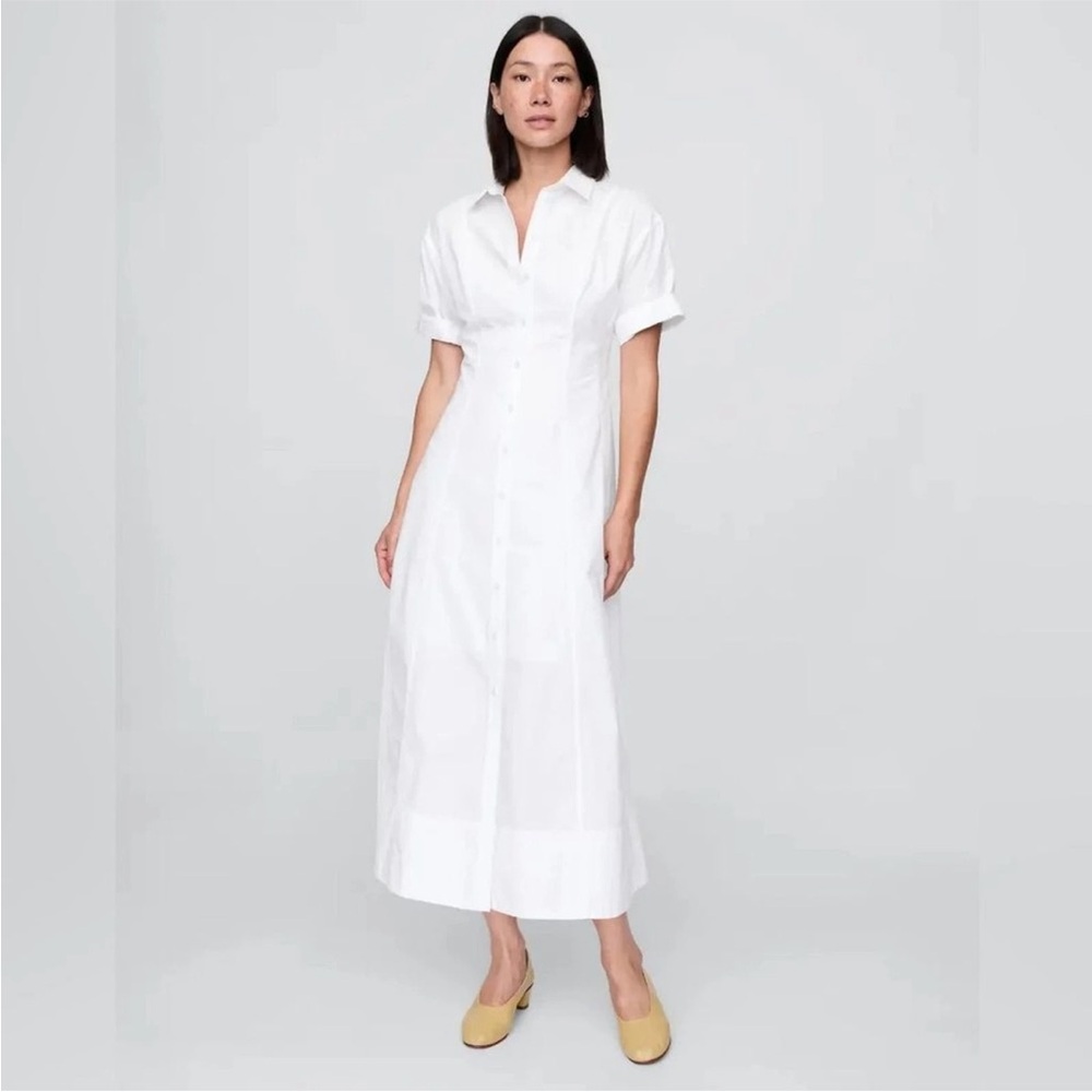 NWT! GAP white Poplin Roll-Cuff Midi Shirtdress medium m